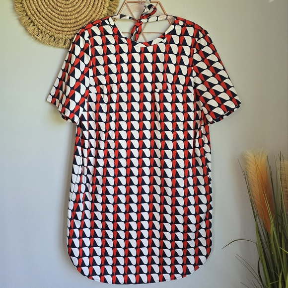 COS, New, Red White Navy Oversized Printed Poplin Shirt Shift Dress, Size 8 - Picture 16 of 16